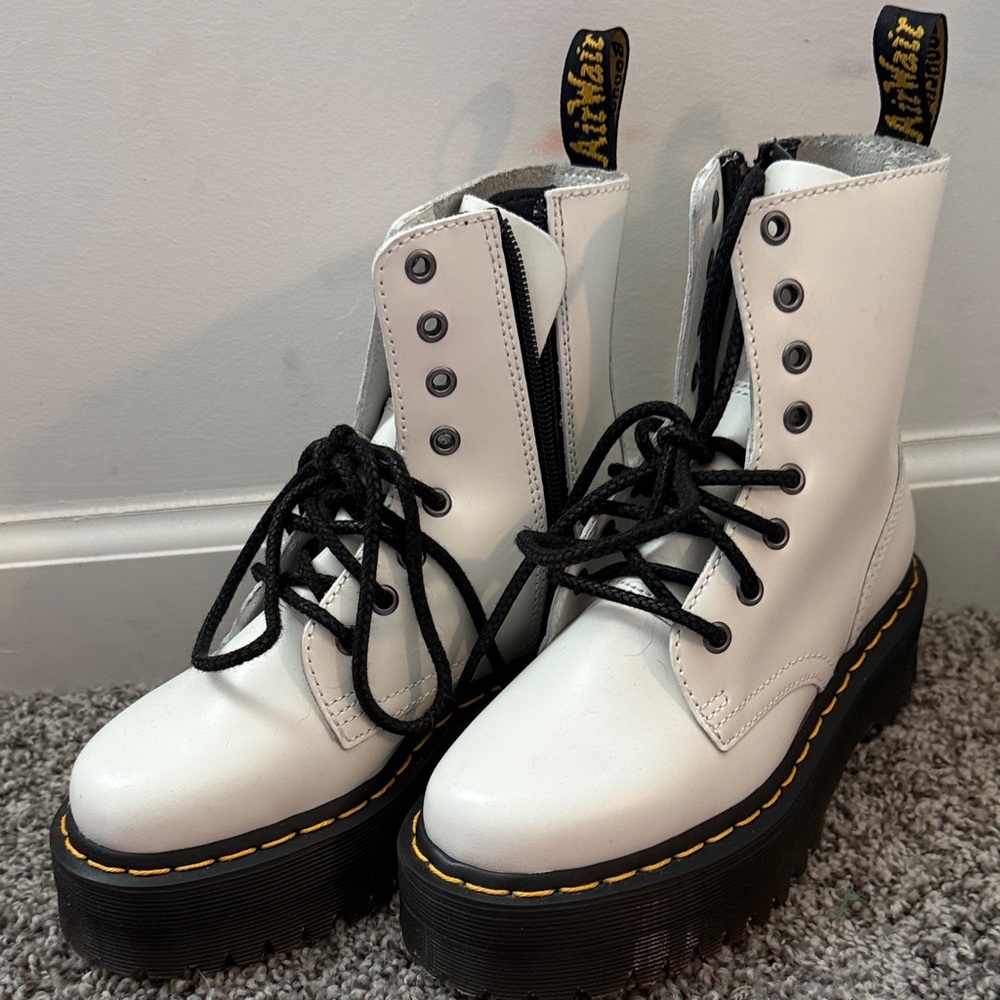 Dr. Martens White Combat Boots with Black Laces